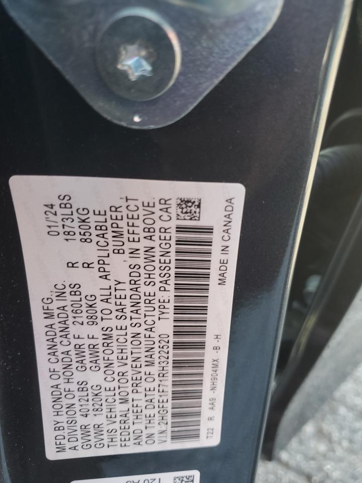 2024 HONDA CIVIC EX VIN:2HGFE1F71RH322520