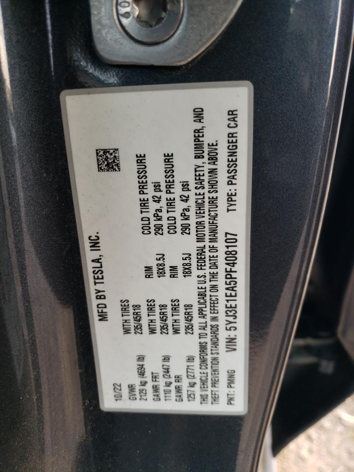 2023 TESLA MODEL 3 VIN:5YJ3E1EA5PF408107