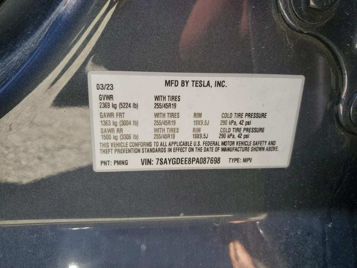 2023 TESLA MODEL Y VIN:7SAYGDEE8PA087698