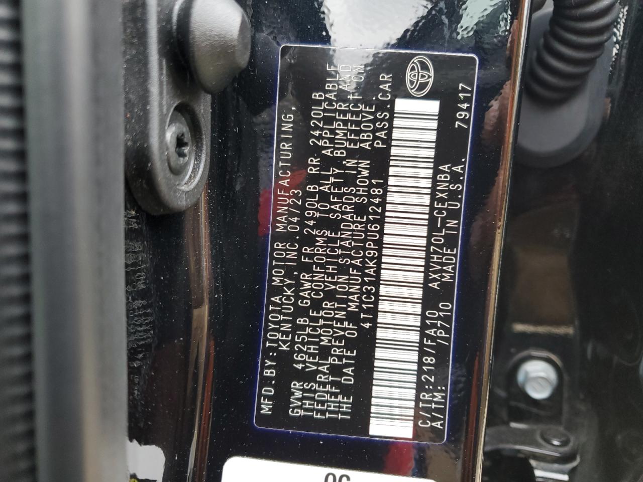 2023 TOYOTA CAMRY LE VIN:4T1C31AK9PU612481