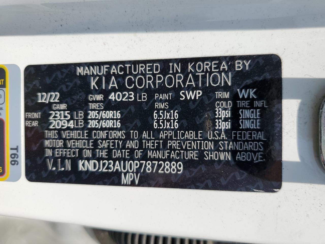 2023 KIA SOUL LX VIN:KNDJ23AU0P7872889