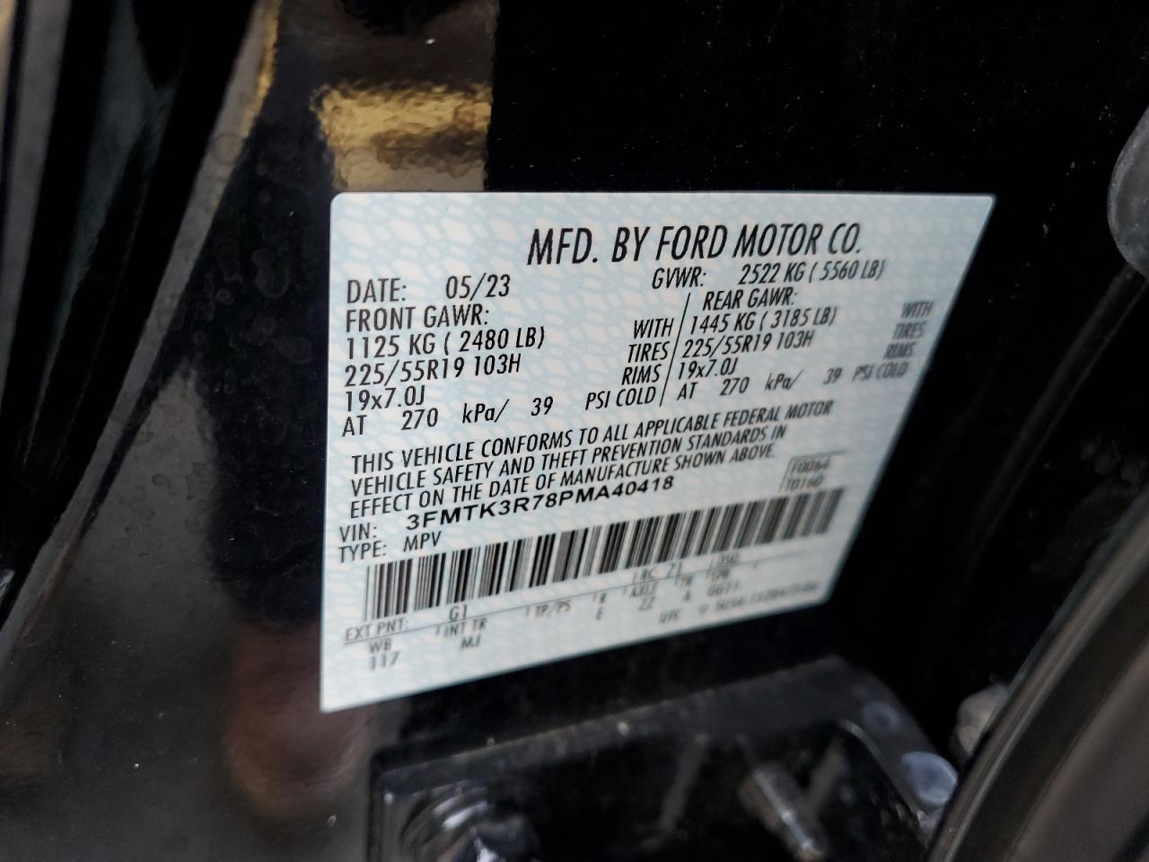 2023 FORD MUSTANG MACH-E PREMIUM VIN:3FMTK3R78PMA40418