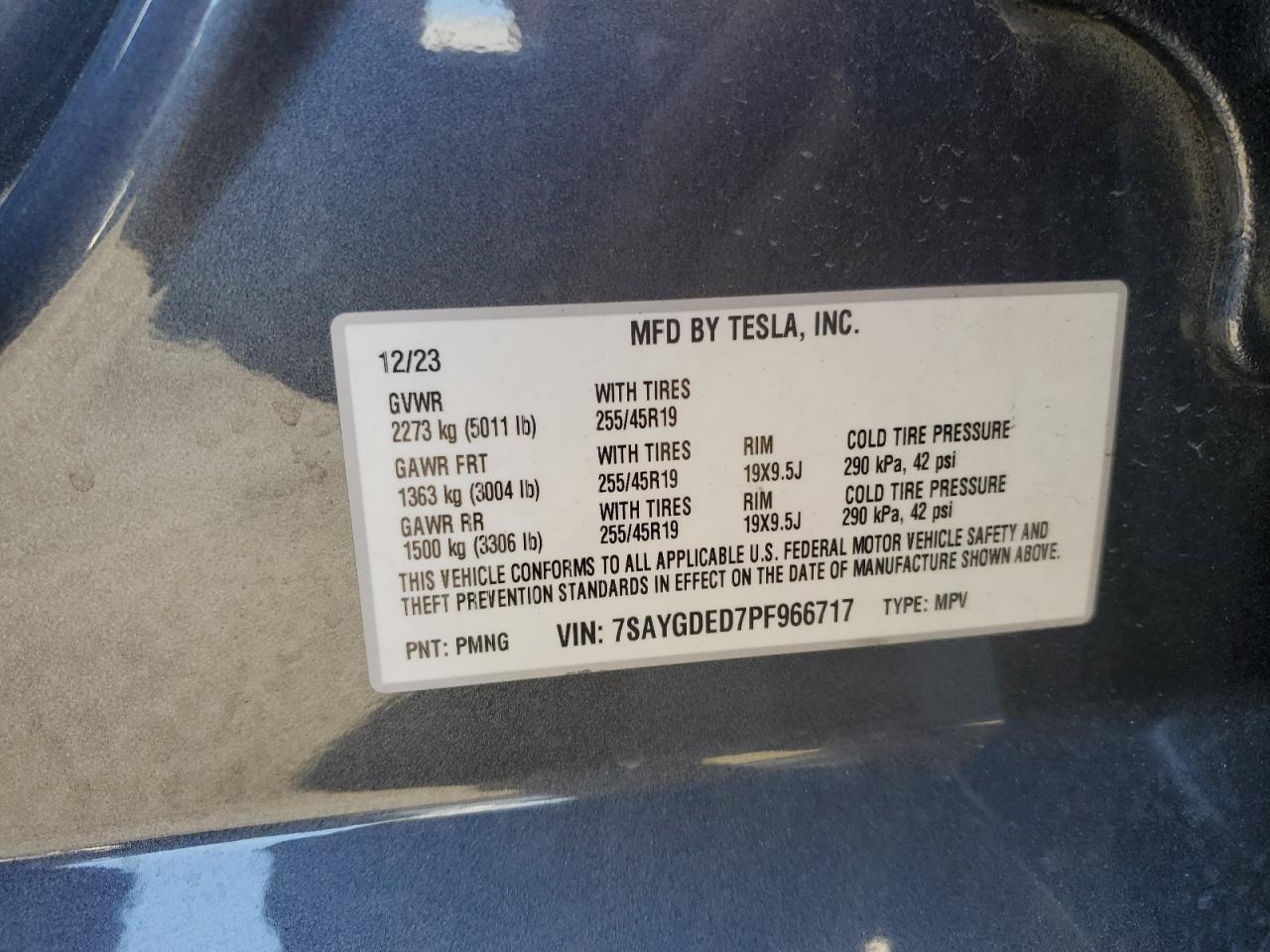 2023 TESLA MODEL Y VIN:7SAYGDED7PF966717