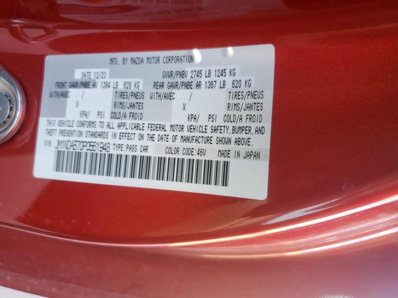 2023 MAZDA MX-5 MIATA SPORT VIN:JM1NDAB70P0561948