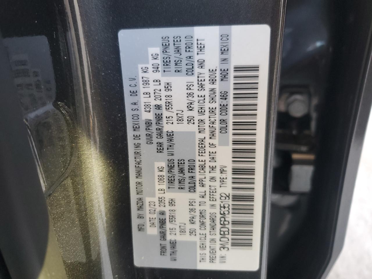 2023 MAZDA CX-30 PREMIUM VIN:3MVDMBDM6PM535192