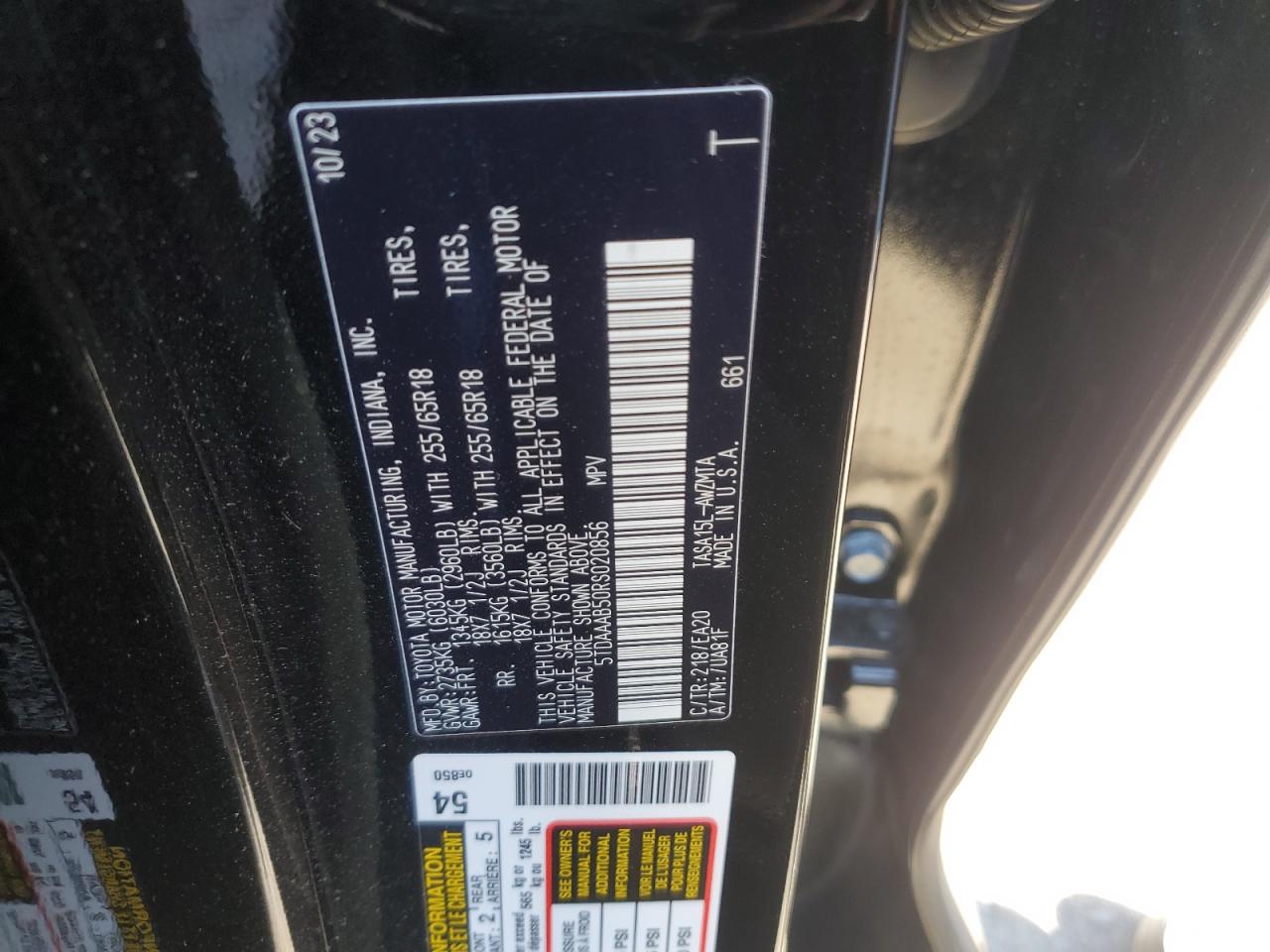 2024 TOYOTA GRAND HIGHLANDER XLE VIN:5TDAAAB50RS020856