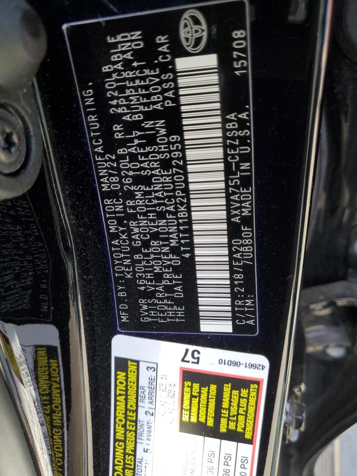 2023 TOYOTA CAMRY SE NIGHT SHADE VIN:4T1T11BK2PU072959