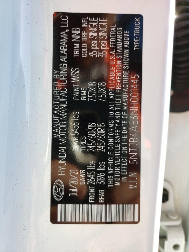 2022 HYUNDAI SANTA CRUZ SEL VIN:5NTJB4AE3NH001445