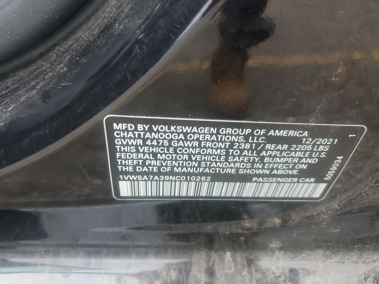 2022 VOLKSWAGEN PASSAT SE VIN:1VWSA7A39NC010262