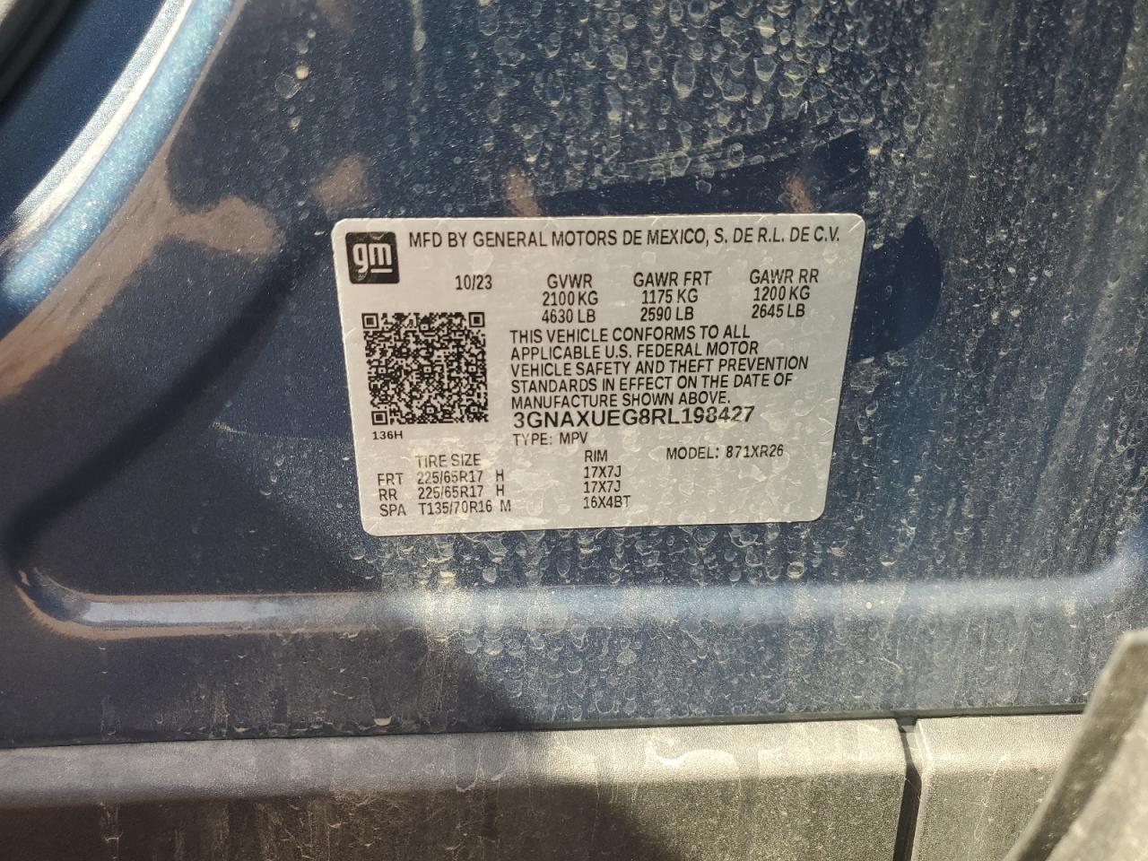 2024 CHEVROLET EQUINOX LT VIN:3GNAXUEG8RL198427