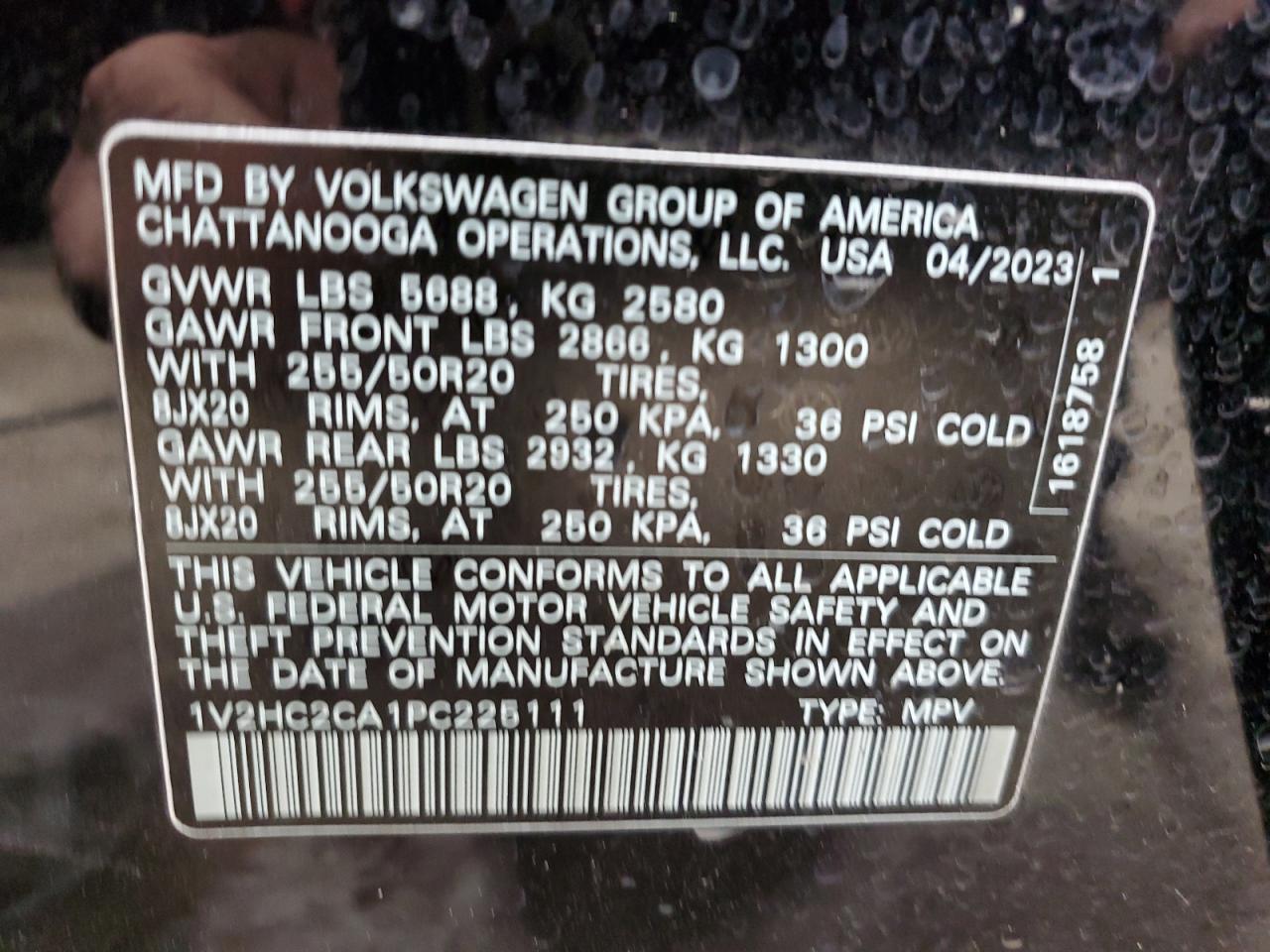 2023 VOLKSWAGEN ATLAS CROSS SPORT SE VIN:1V2HC2CA1PC225111