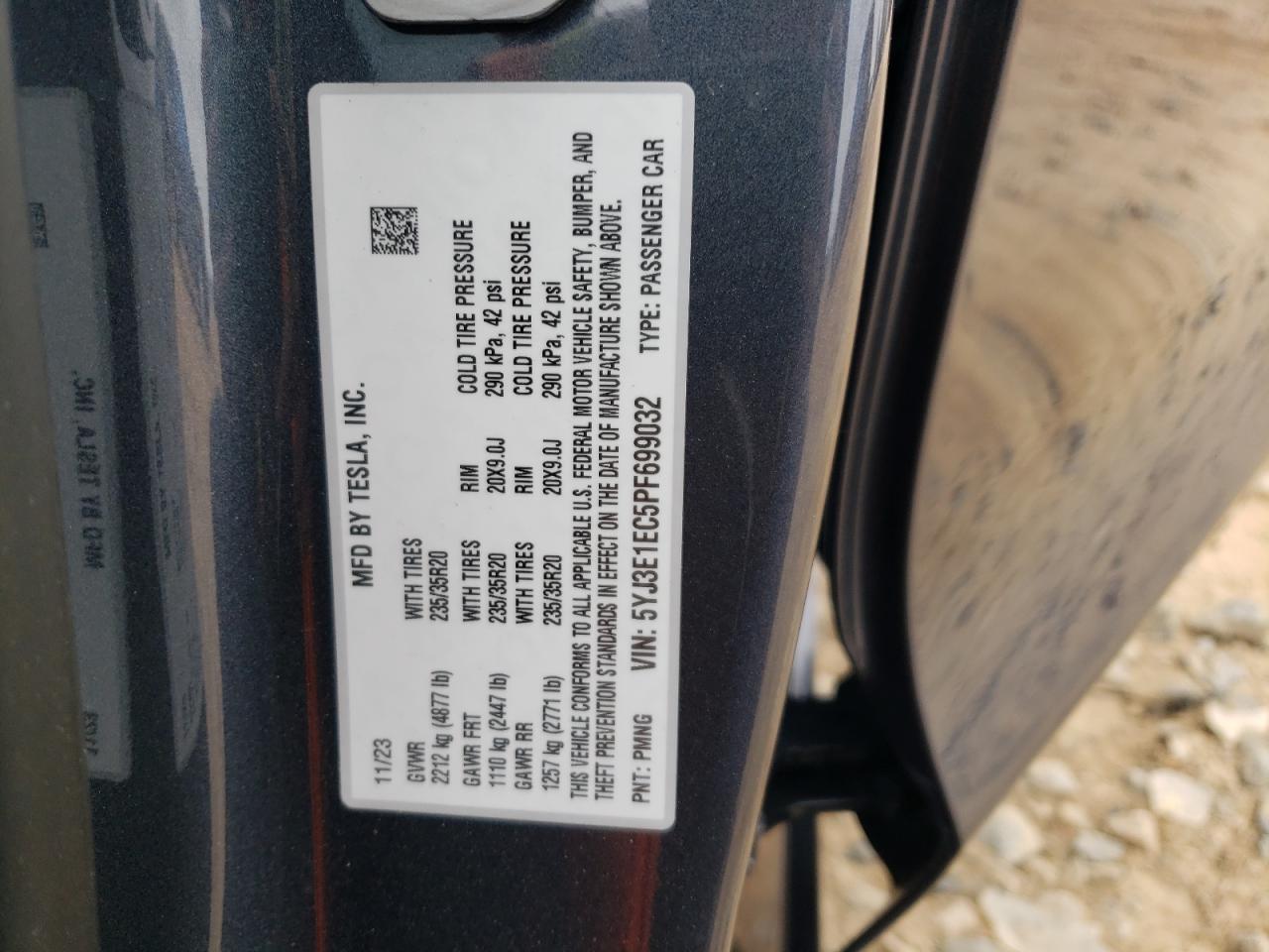 2023 TESLA MODEL 3 VIN:5YJ3E1EC5PF699032