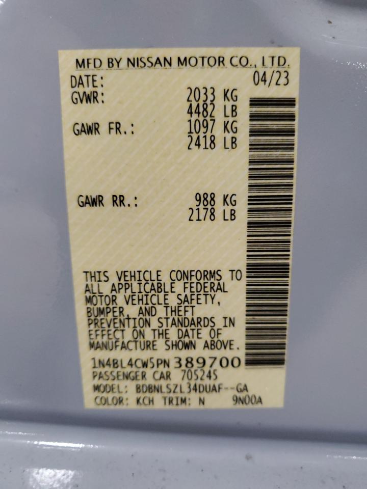 2023 NISSAN ALTIMA SR VIN:1N4BL4CW5PN389700