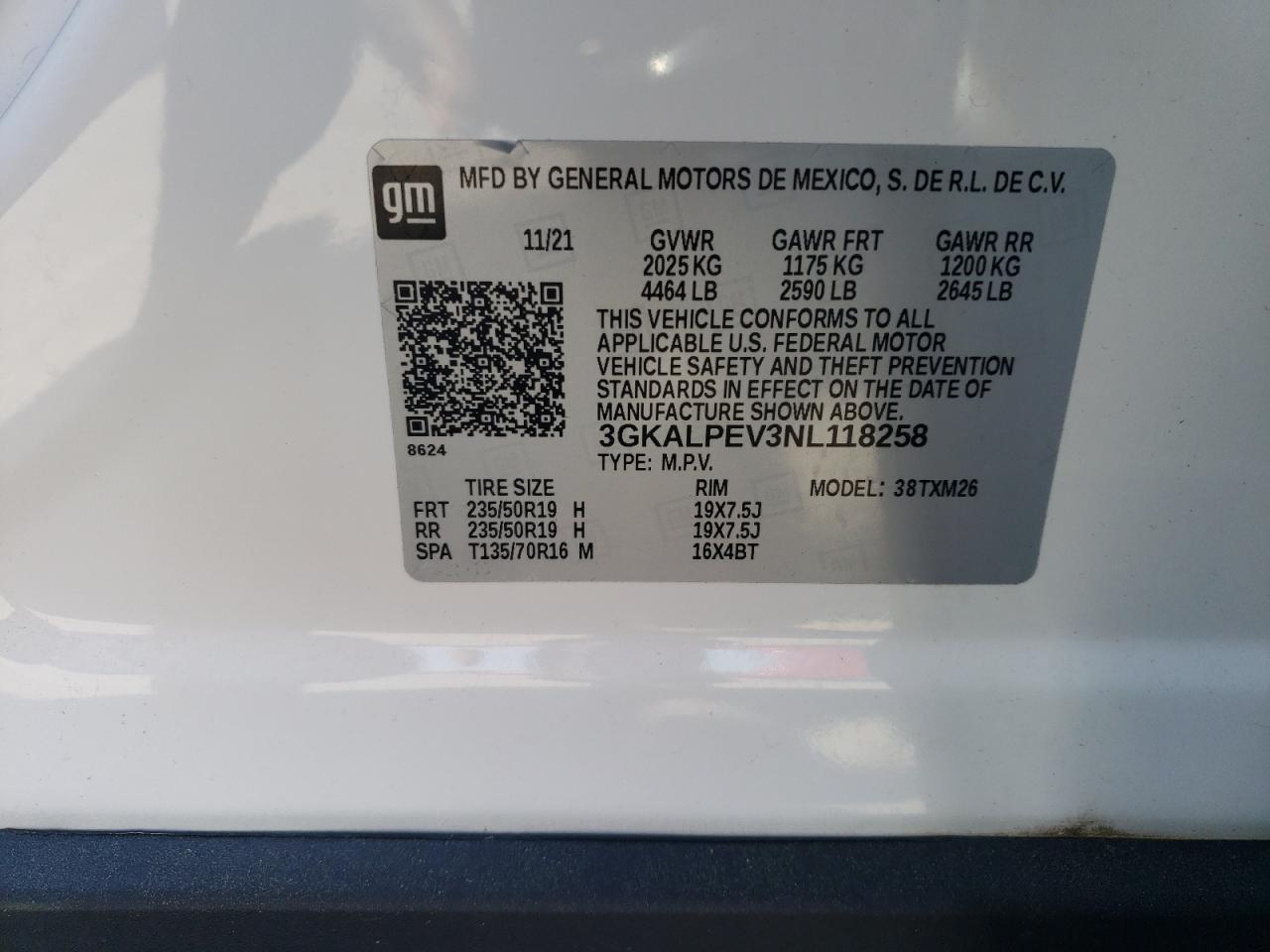 2022 GMC TERRAIN SLT VIN:3GKALPEV3NL118258