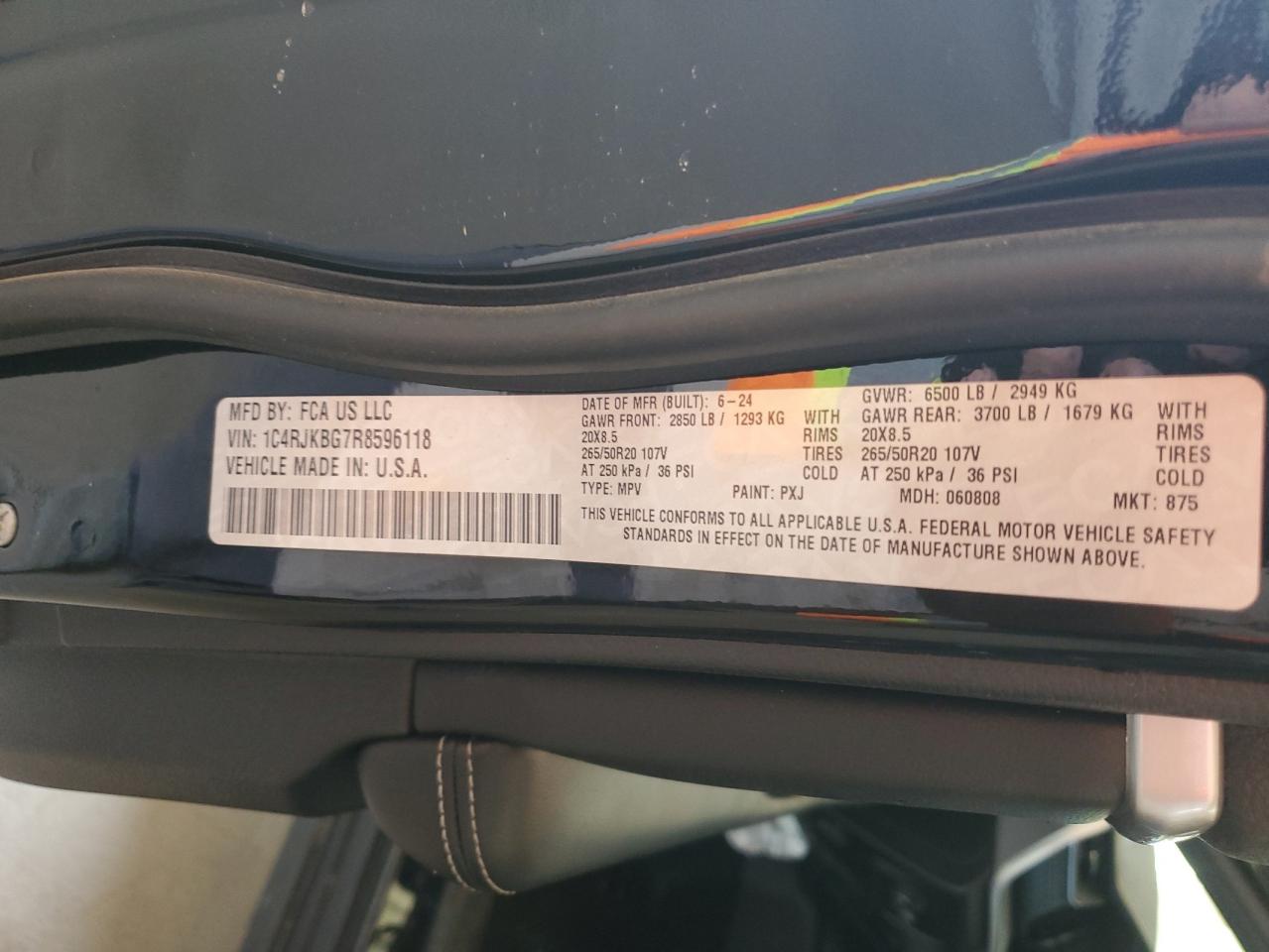 2024 JEEP GRAND CHEROKEE L LIMITED VIN:1C4RJKBG7R8596118