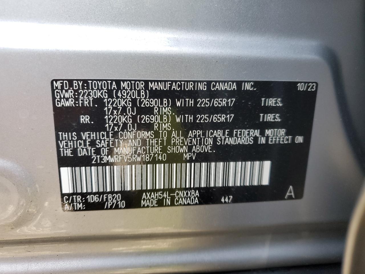 2024 TOYOTA RAV4 LE VIN:2T3MWRFV5RW187140