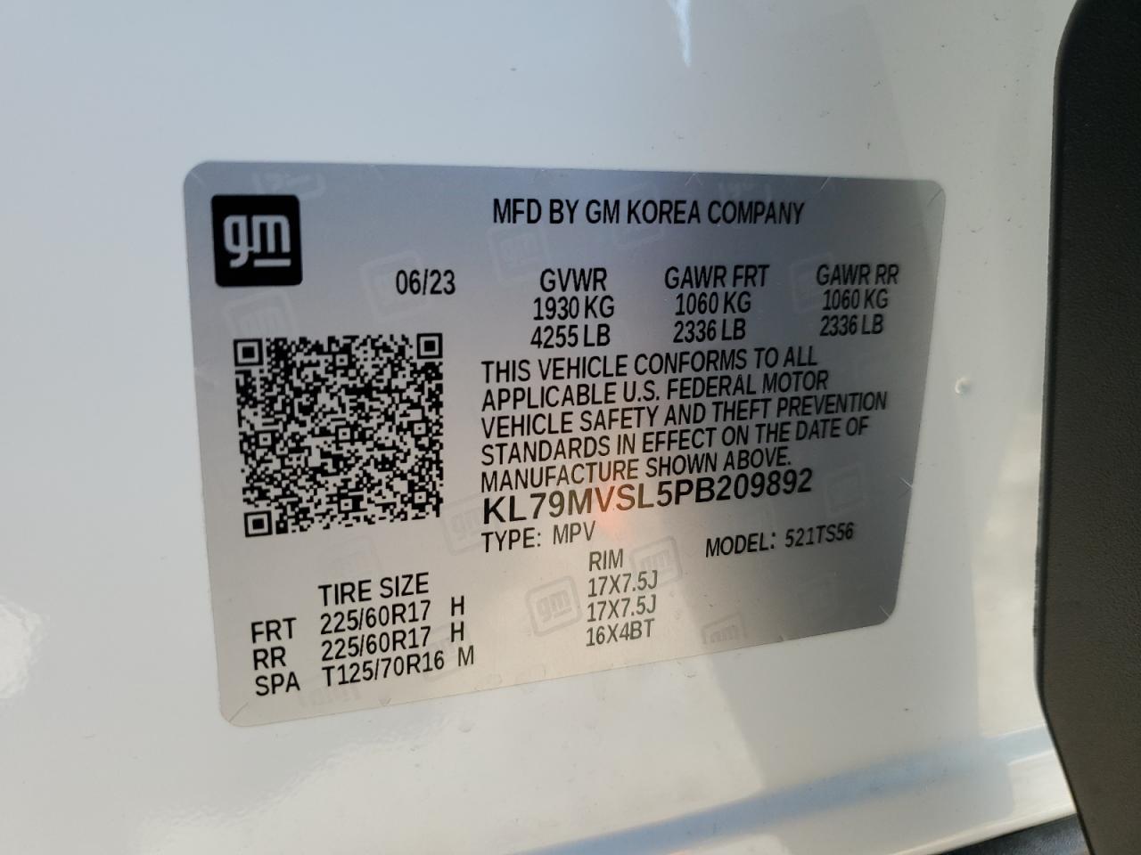 2023 CHEVROLET TRAILBLAZER ACTIV VIN:KL79MVSL5PB209892