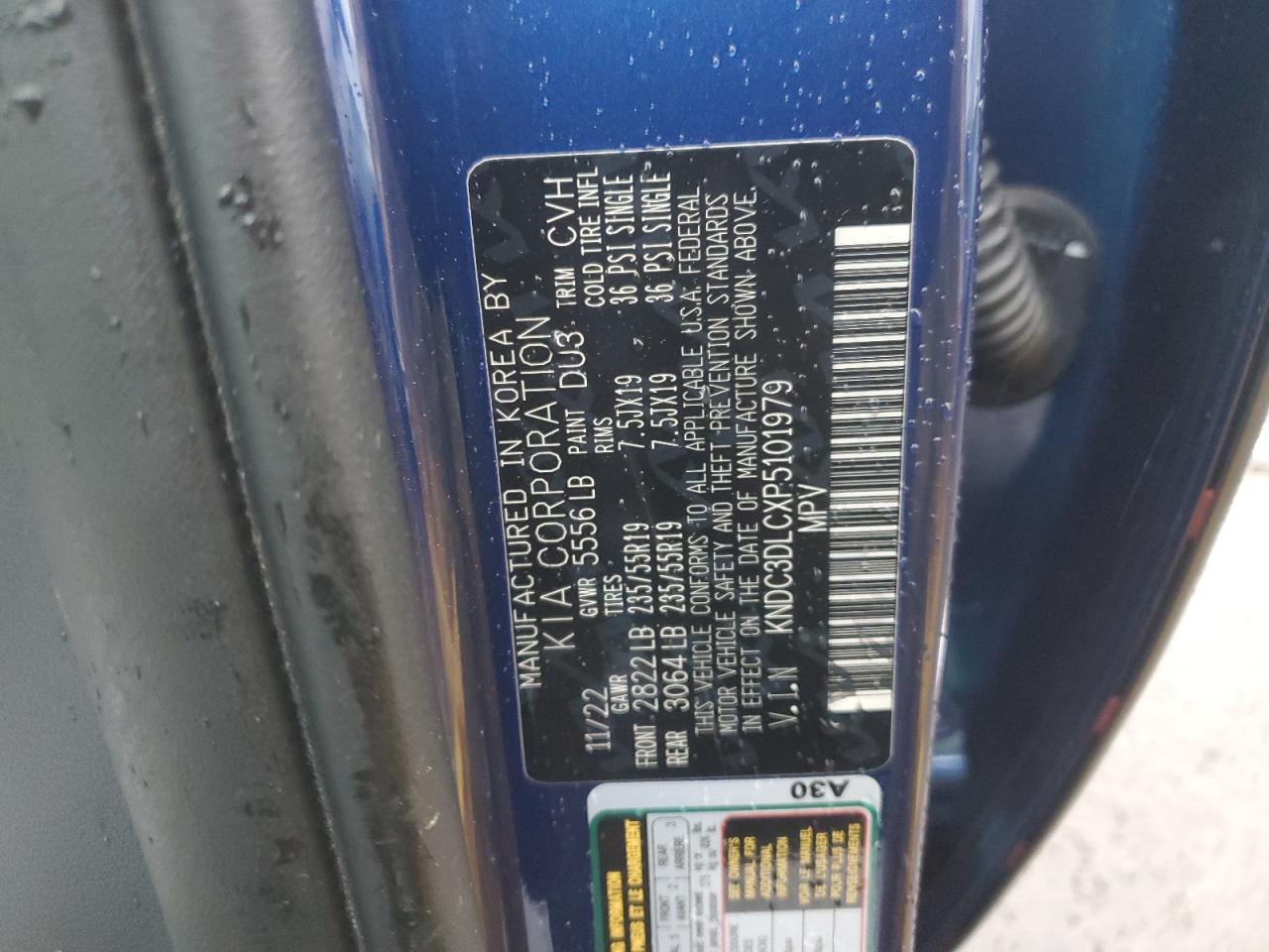 2023 KIA EV6 LIGHT VIN:KNDC3DLCXP5101979