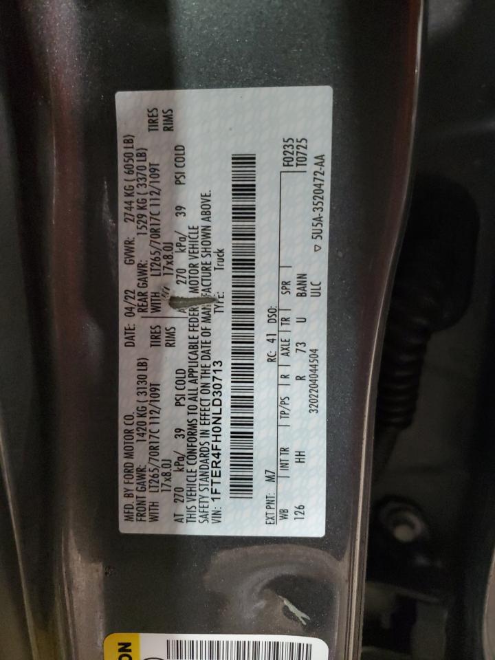 2022 FORD RANGER XL VIN:1FTER4FH0NLD30713