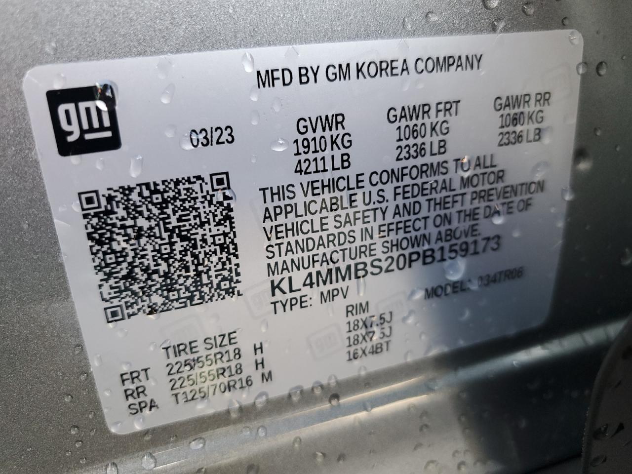 2023 BUICK ENCORE GX PREFERRED VIN:KL4MMBS20PB159173