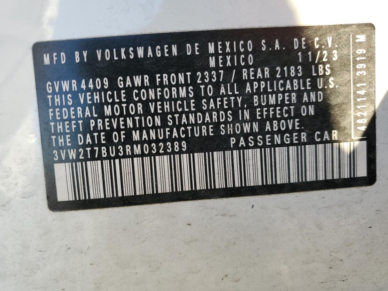 2024 VOLKSWAGEN JETTA GLI AUTOBAHN VIN:3VW2T7BU3RM032389