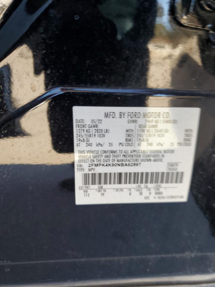 2022 FORD EDGE TITANIUM VIN:2FMPK4K90NBA62897