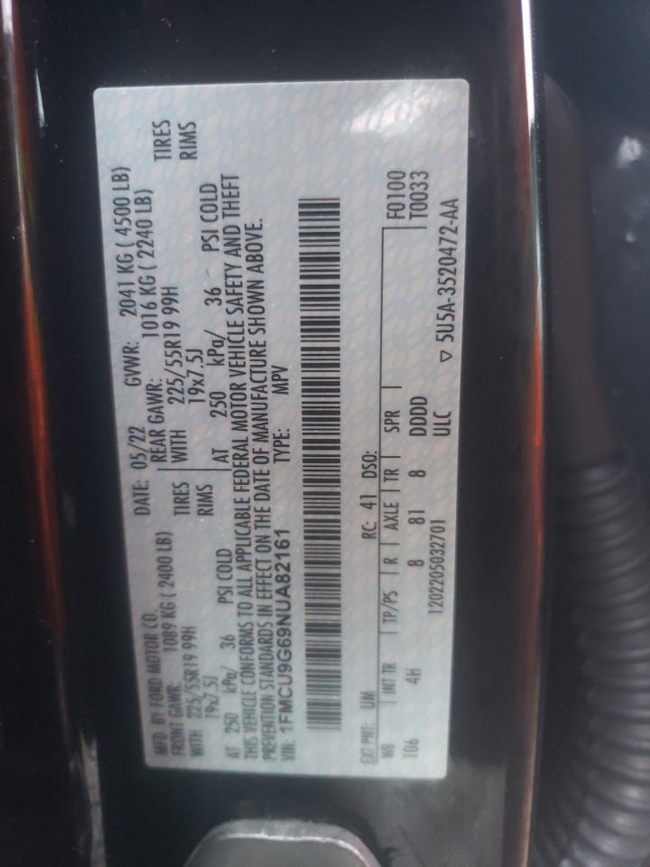 2022 FORD ESCAPE SE VIN:1FMCU9G69NUA82161