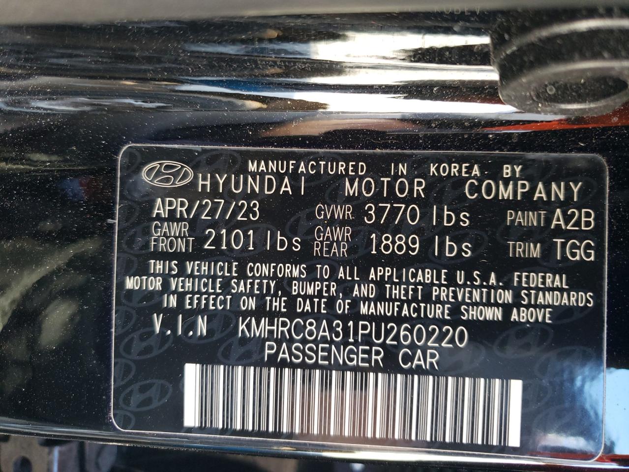2023 HYUNDAI VENUE SEL VIN:KMHRC8A31PU260220
