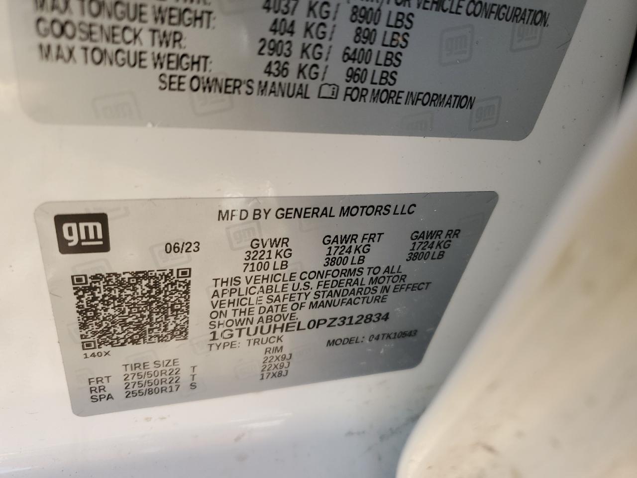 2023 GMC SIERRA K1500 DENALI ULTIMATE VIN:1GTUUHEL0PZ312834