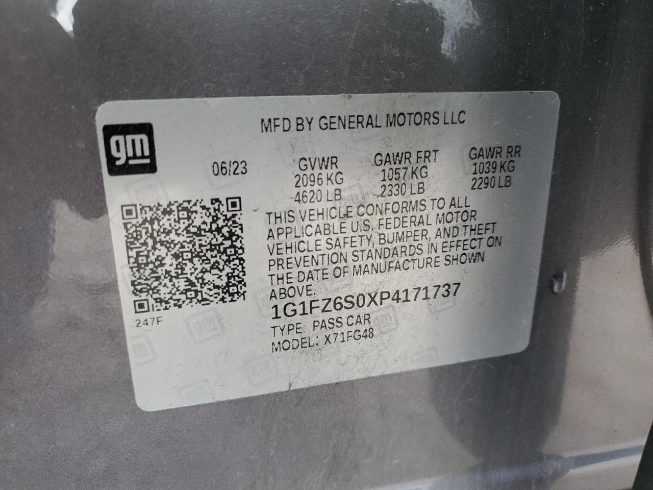 2023 CHEVROLET BOLT EUV PREMIER VIN:1G1FZ6S0XP4171737
