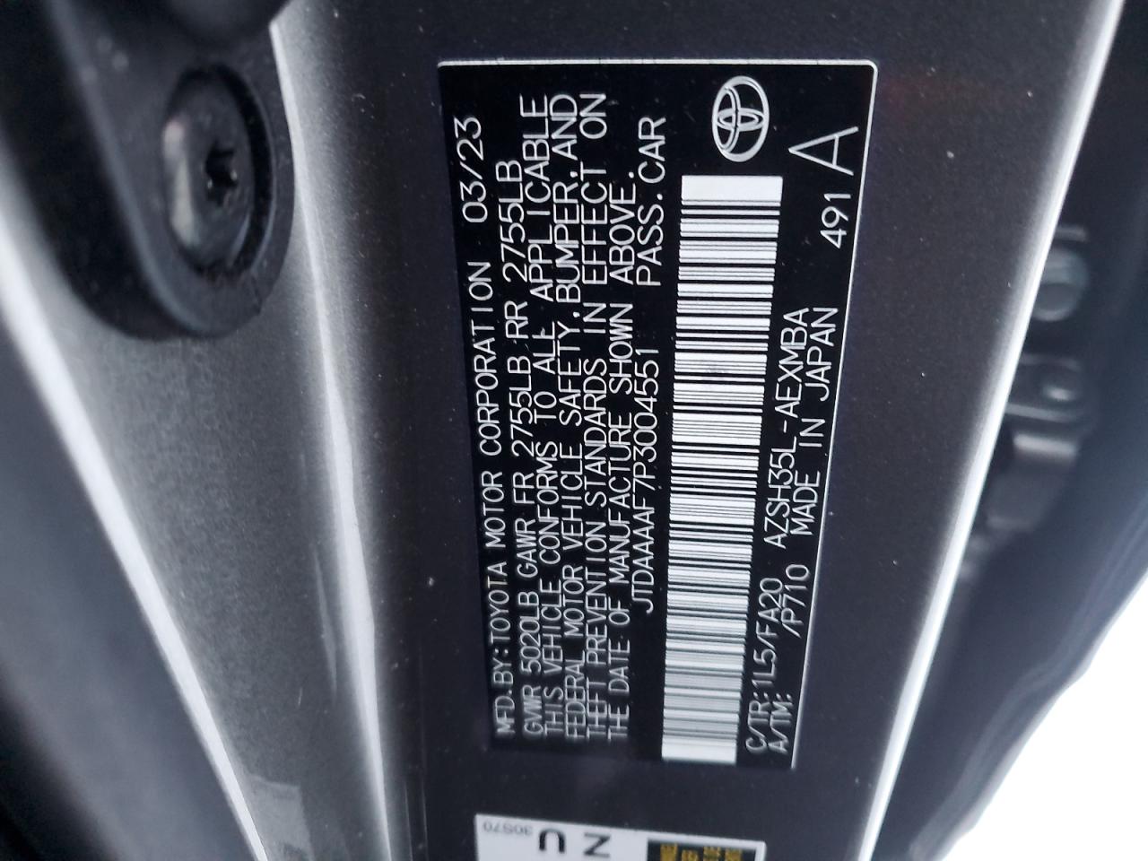 2023 TOYOTA CROWN XLE VIN:JTDAAAAF7P3004551