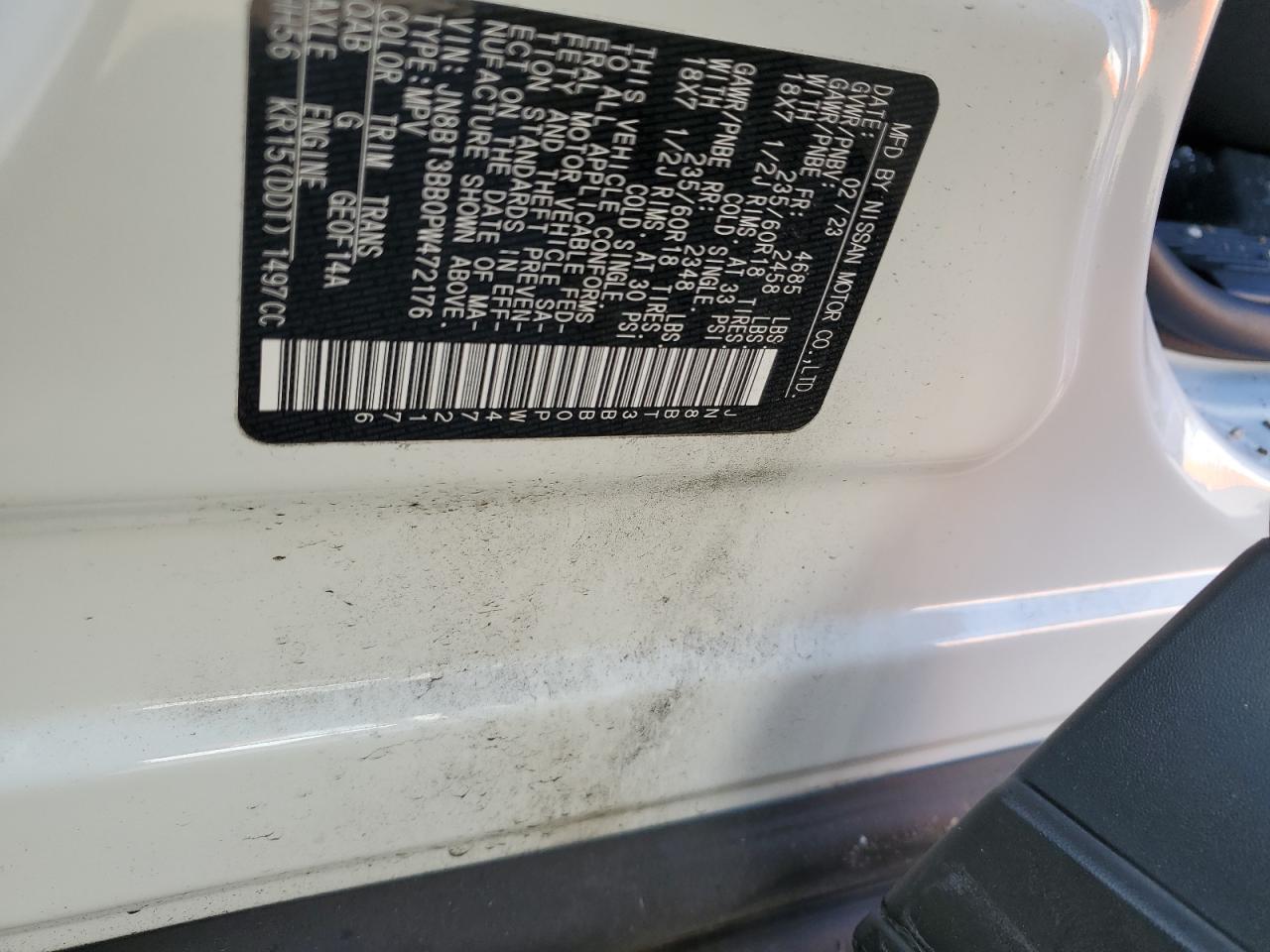 2023 NISSAN ROGUE SV VIN:JN8BT3BB0PW472176