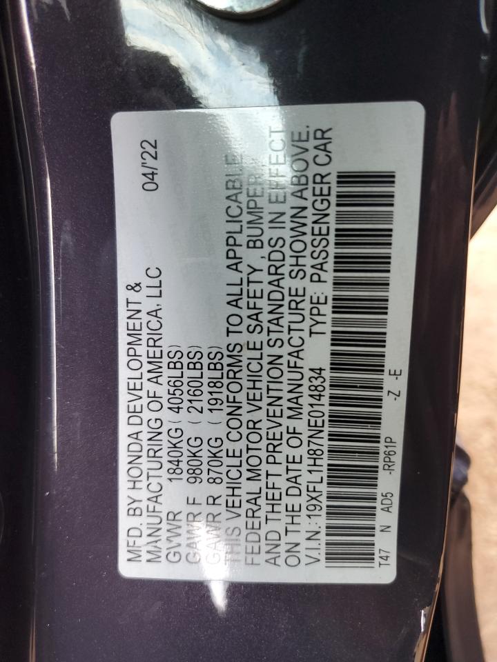 2022 HONDA CIVIC SPORT TOURING VIN:4KDC4B1UX6J804075