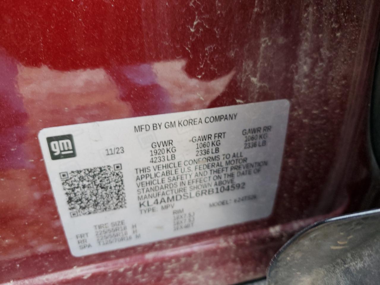 2024 BUICK ENCORE GX SPORT TOURING VIN:KL4AMDSL6RB104592