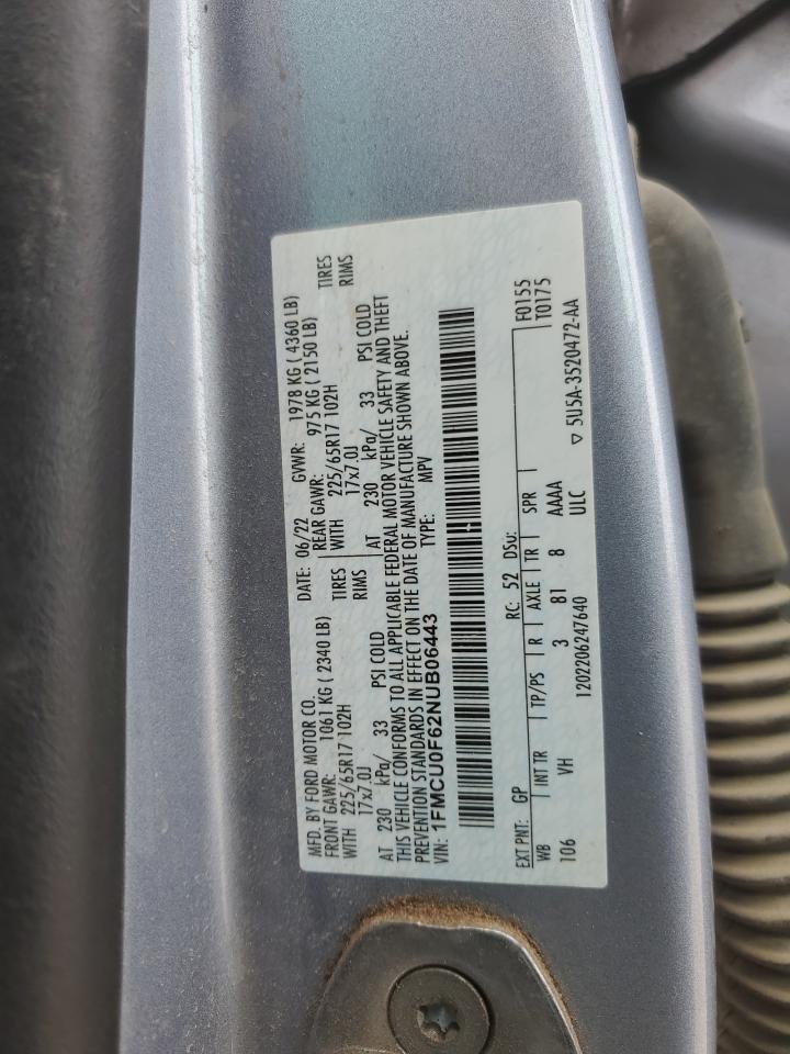 2022 FORD ESCAPE S VIN:1FMCU0F62NUB06443