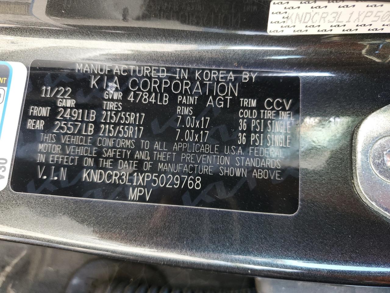 2023 KIA NIRO WIND VIN:KNDCR3L1XP5029768