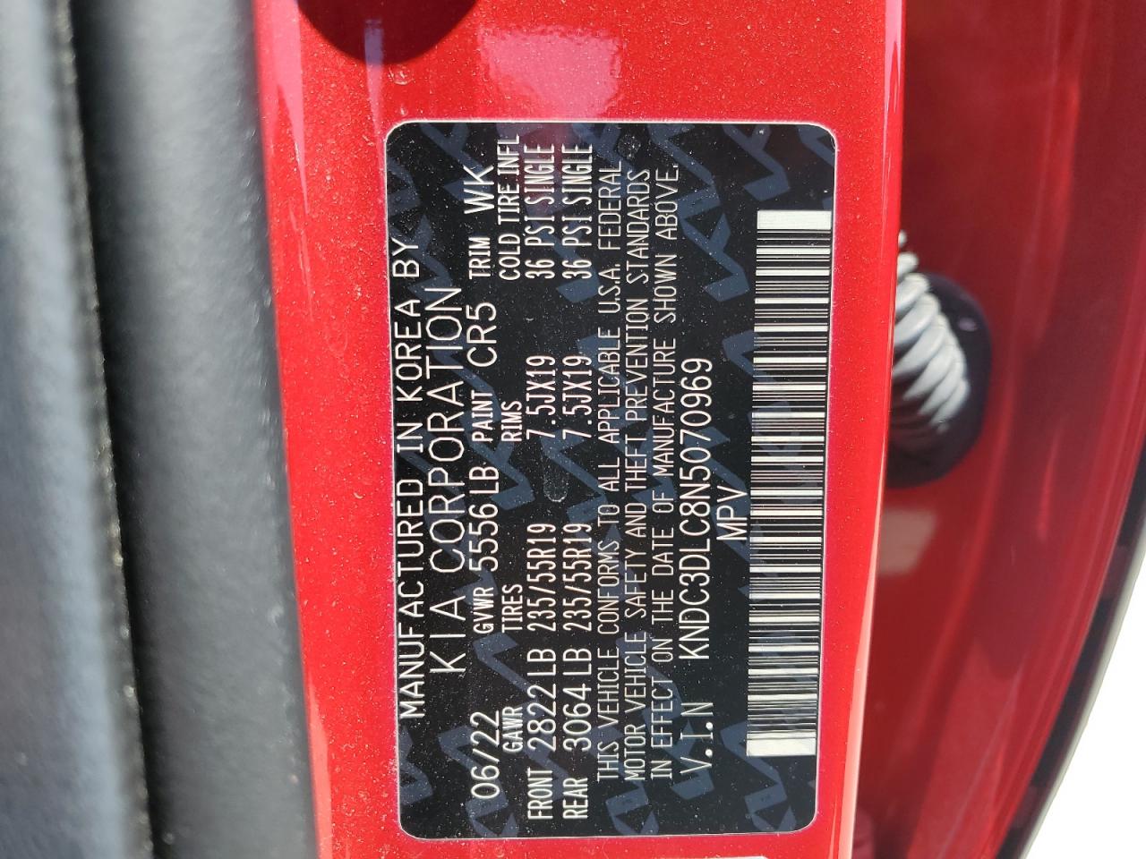 2022 KIA EV6 LIGHT VIN:KNDC3DLC8N5070969