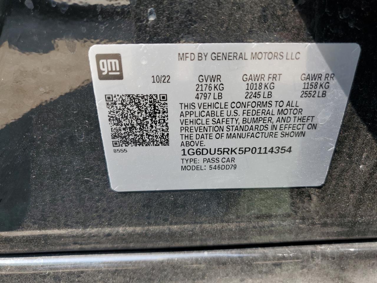 2023 CADILLAC CT5 SPORT VIN:1G6DU5RK5P0114354