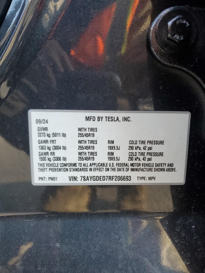 2024 TESLA MODEL Y VIN:7SAYGDED7RF206693