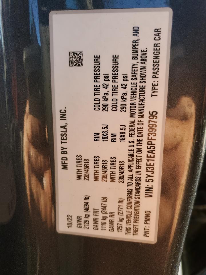 2023 TESLA MODEL 3 VIN:5YJ3E1EA5PF399795