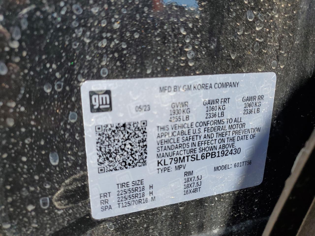 2023 CHEVROLET TRAILBLAZER RS VIN:KL79MTSL6PB192430