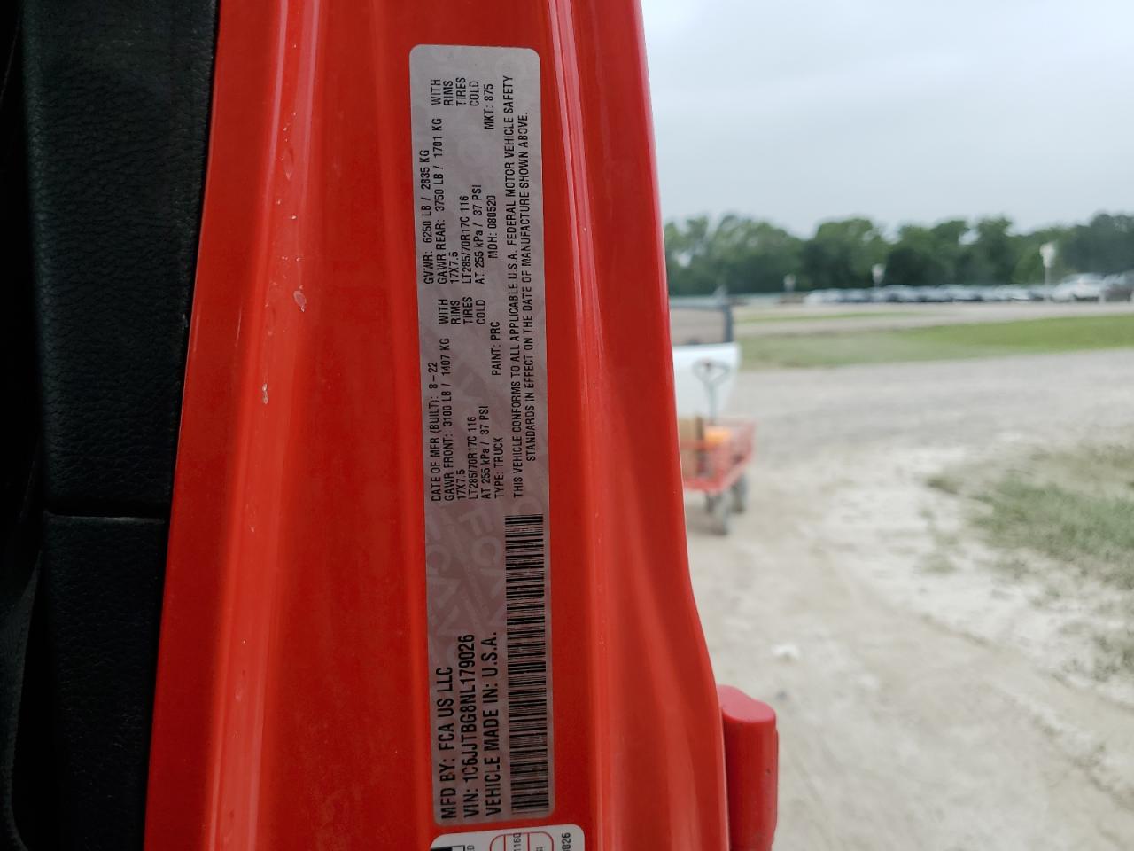 2022 JEEP GLADIATOR RUBICON VIN:1C6JJTBG8NL179026