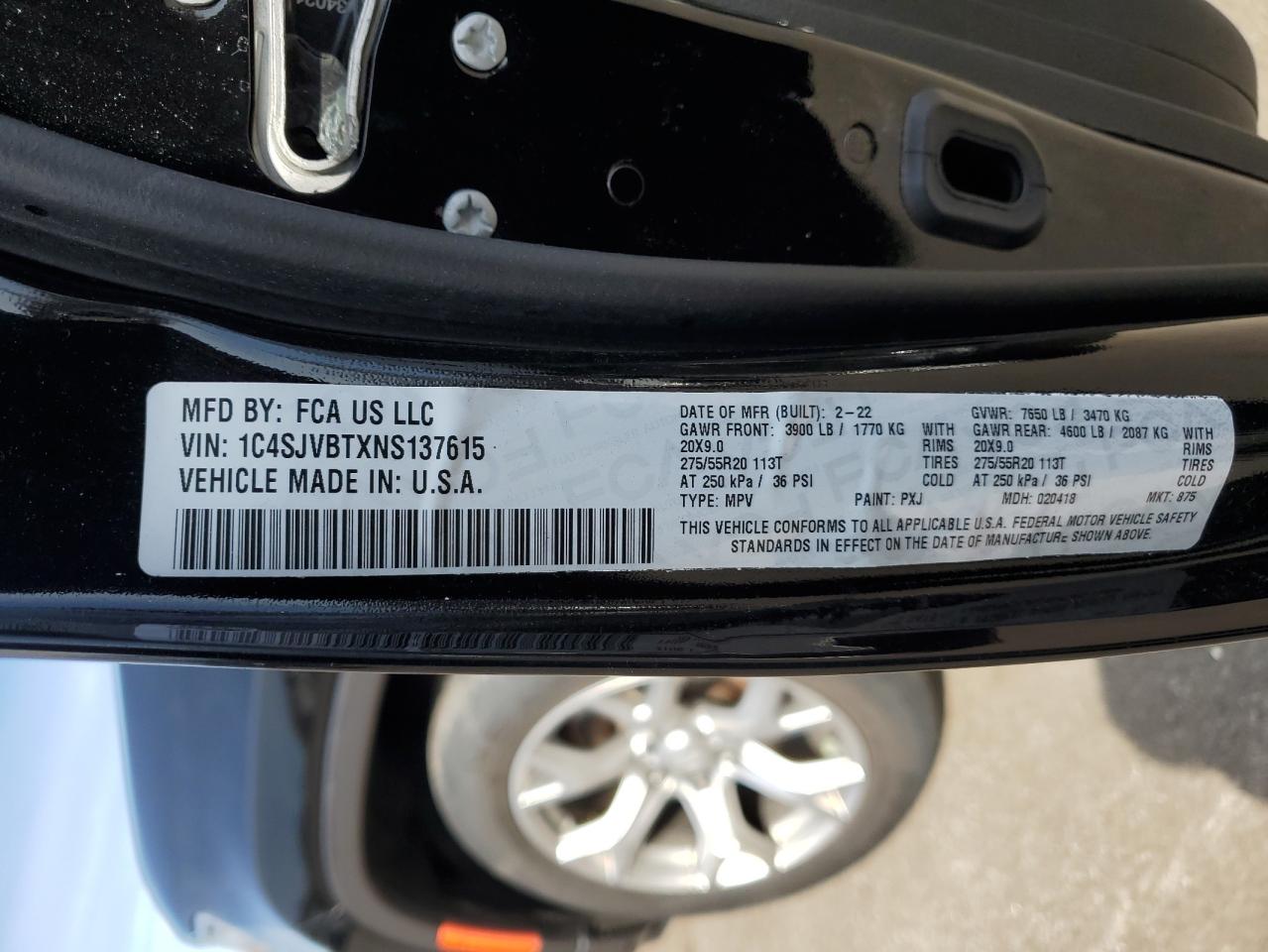 2022 JEEP WAGONEER SERIES II VIN:1C4SJVBTXNS137615