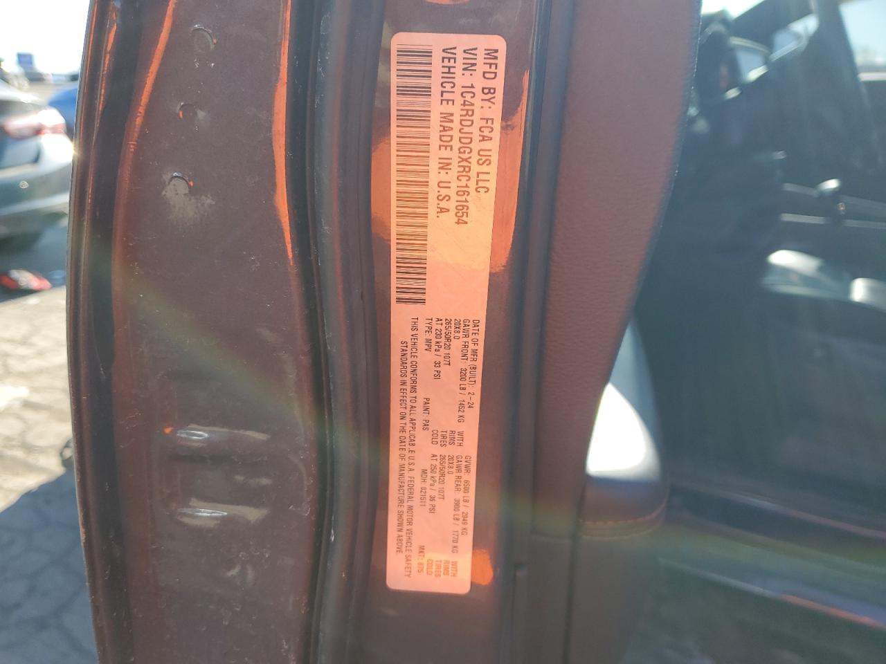 2024 DODGE DURANGO GT VIN:1C4RDJDGXRC161654