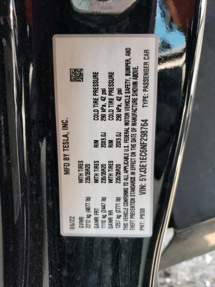 2022 TESLA MODEL 3 VIN:5YJ3E1EC6NF298764