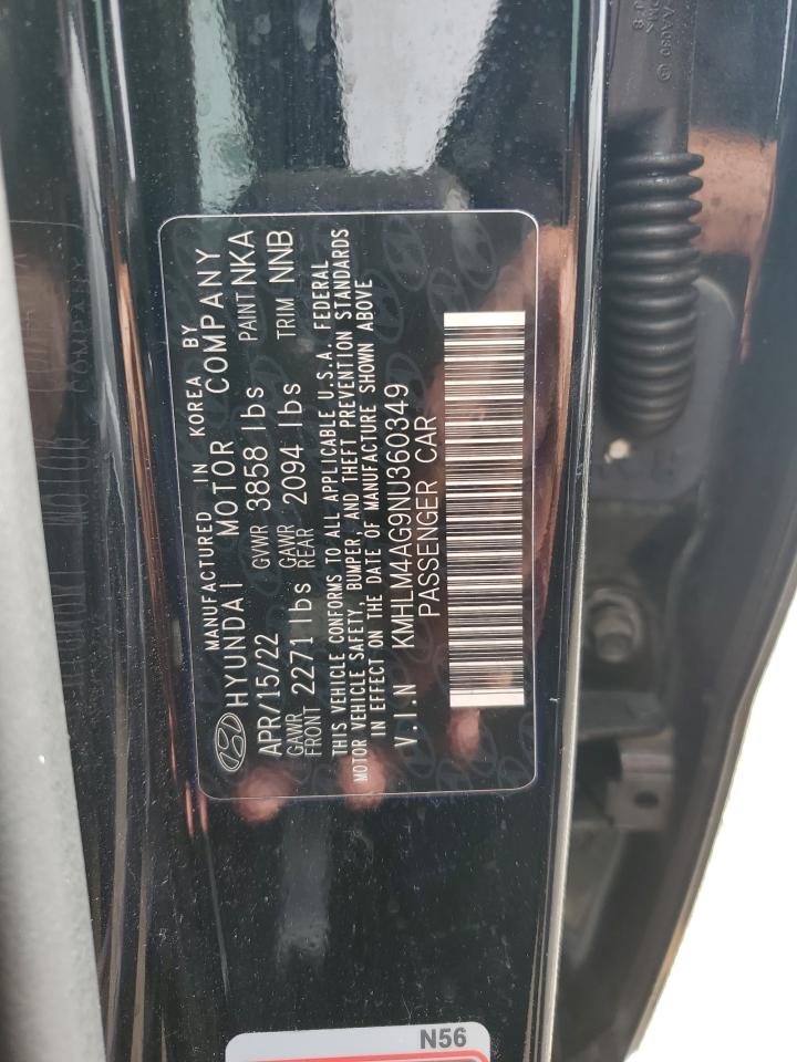 2022 HYUNDAI ELANTRA SEL VIN:KMHLM4AG9NU360349