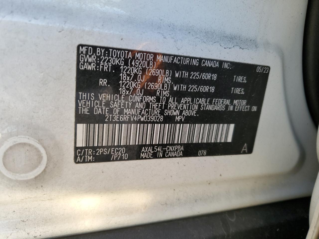 2023 TOYOTA RAV4 XSE VIN:2T3E6RFV4PW039028