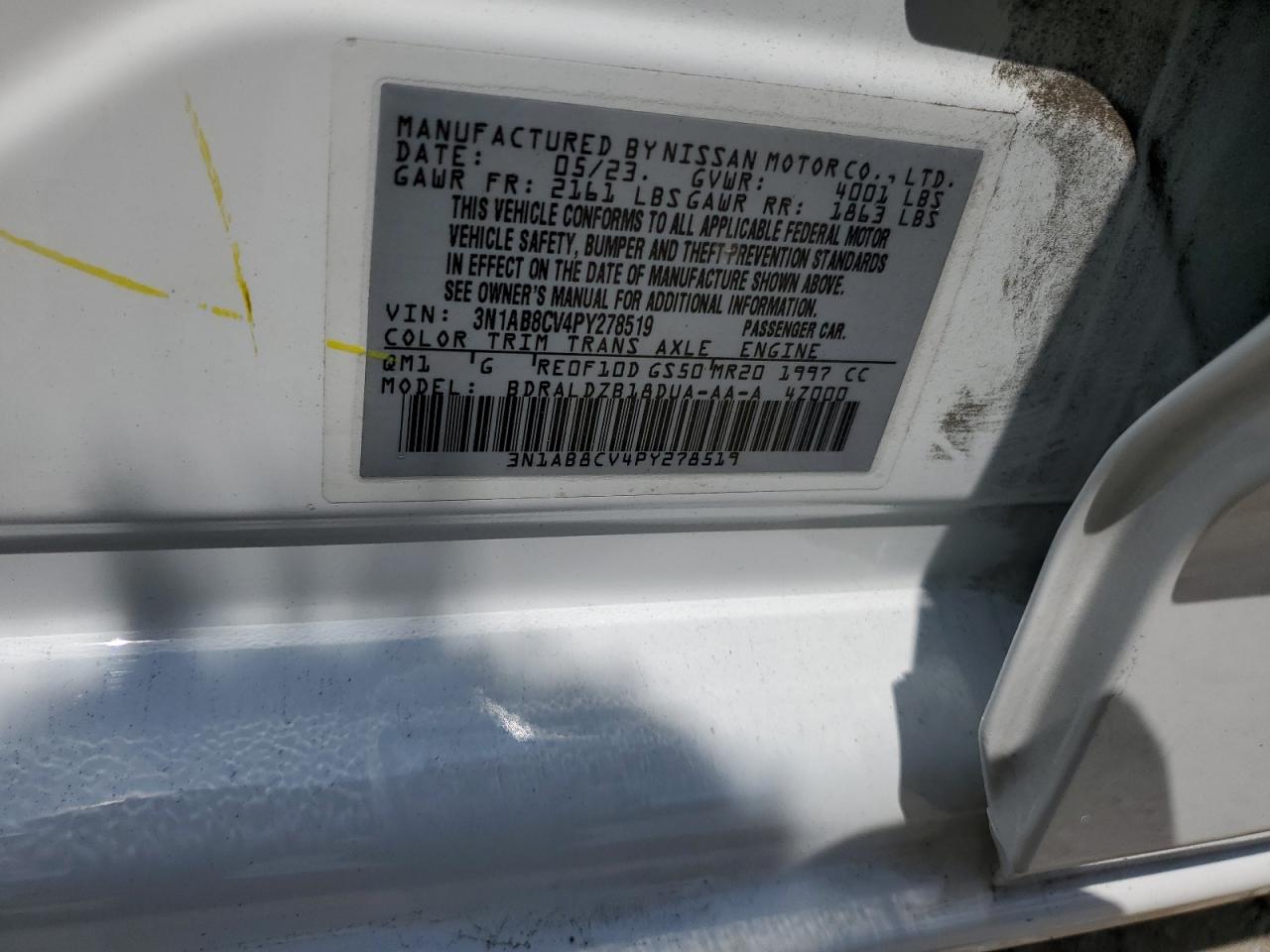 2023 NISSAN SENTRA SV VIN:3N1AB8CV4PY278519