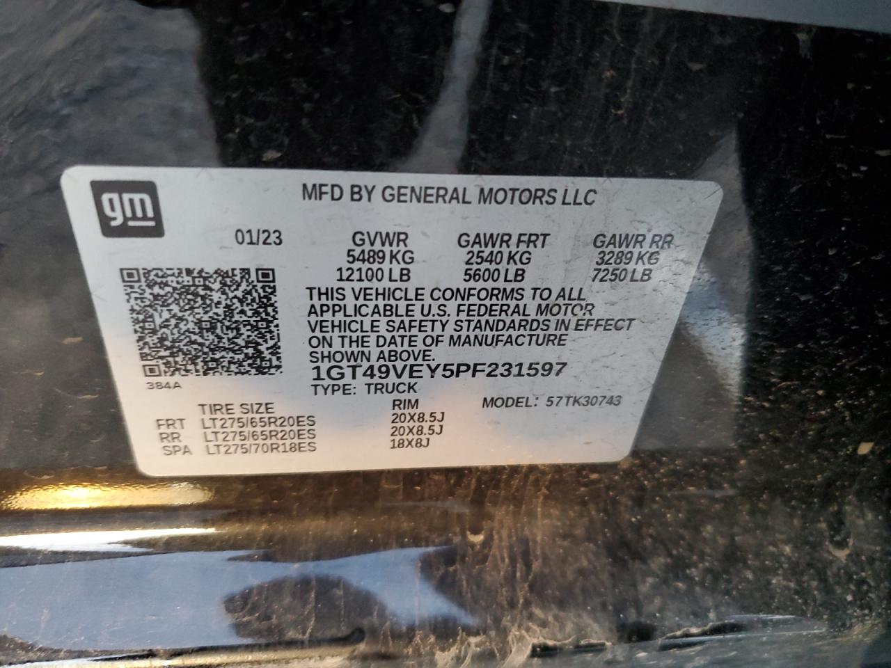 2023 GMC SIERRA K3500 AT4 VIN:1GT49VEY5PF231597