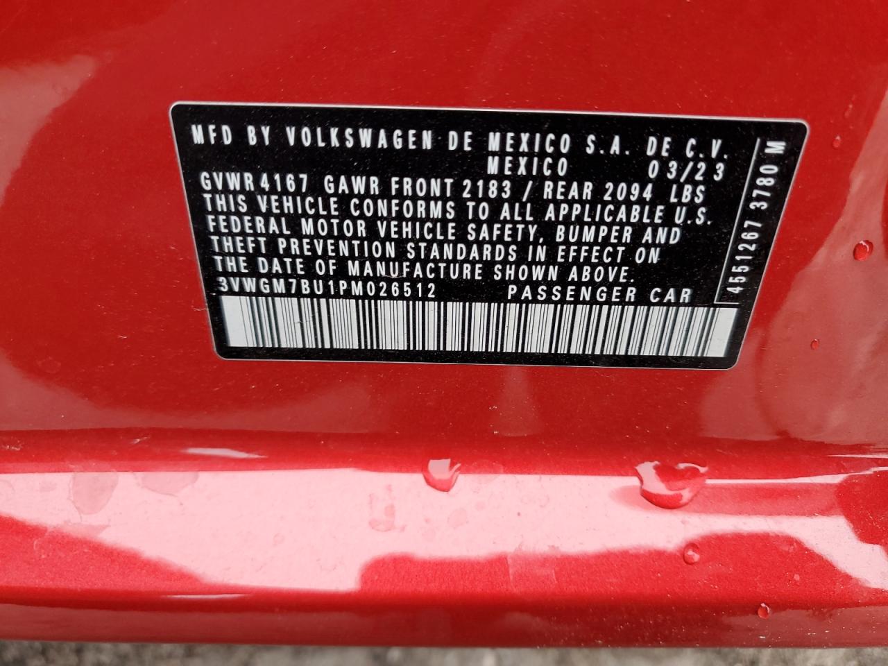 2023 VOLKSWAGEN JETTA SEL VIN:3VWGM7BU1PM026512